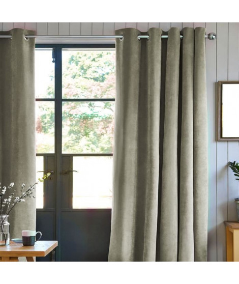 Rideau velours 100% Polyester - Taupe - 140x250 cm