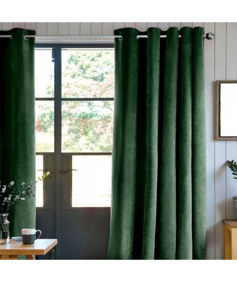 Rideau velours 100% Polyester - Vert foncé - 140x250 cm