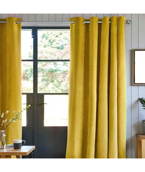 Rideau velours 100% Polyester - Jaune - 140x250 cm