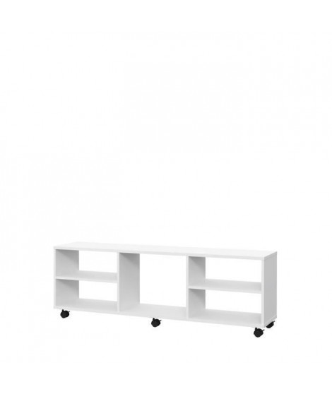 PILVI Meuble TV sur roulette - Blanc mat - L 140 x P 30 x H 40 cm