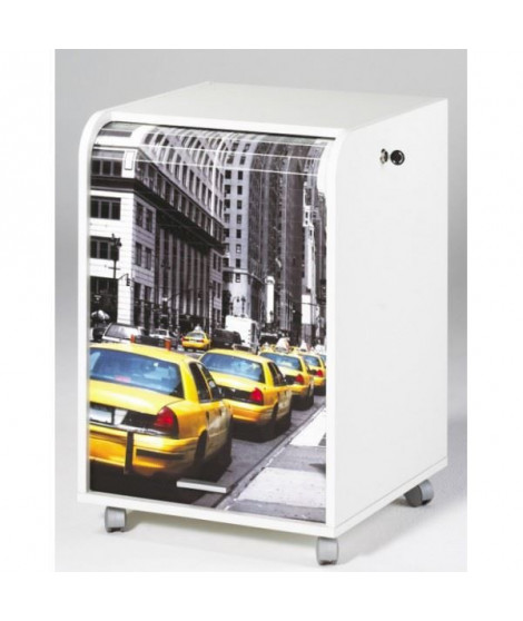 Caisson de bureau 2 tiroirs Contemporain  Blanc imprimé Taxis Jaunes - L 47,2 cm