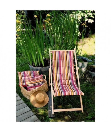 JARDIN PRIVE Chilienne matelassée - Avec toile amovible - 3 positions d'inclinaison - Motif rayures Occitane