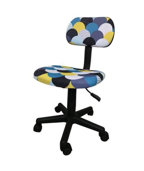 LEMPA Chaise de bureau - Réglable en hauteur - Tissu multicolore bleu - L 46 x P 40 x H 71-83 cm