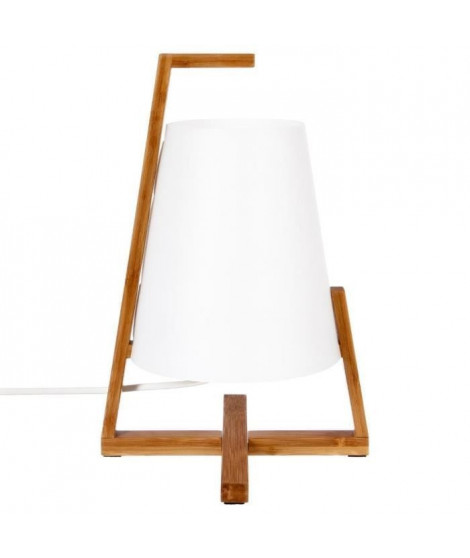 Lampe en bambou et abat-jour en plastique - H 32 cm - Blanc