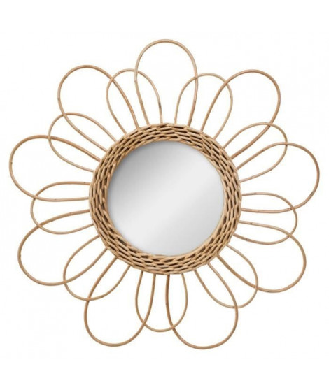 Miroir fleur en rotin - Ø 38 cm - Beige