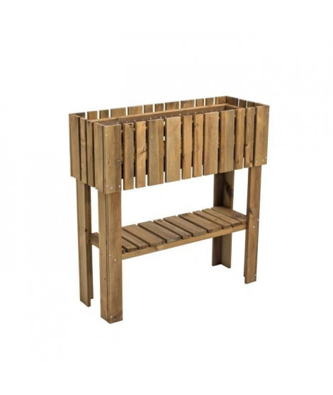 EKJU Carré potager surélevé avec étagere en pin FSC teinté brun - 39 L - 78 x 29 x 79 cm