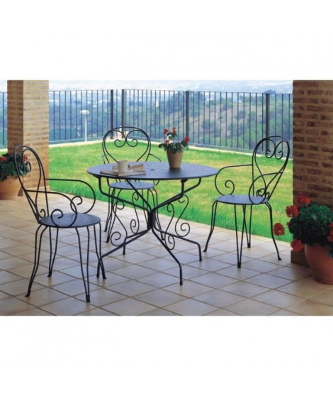 Table de jardin romantique en fer forgé avec trou central pour parasol - 95 cm - Vert/Gris