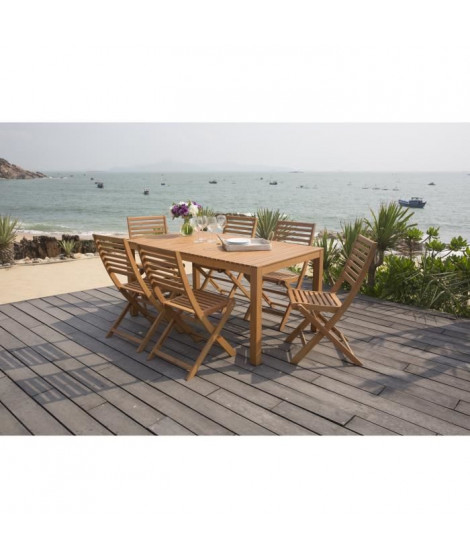 Ensemble de jardin en eucalyptus FSC - 1 table et 6 chaises pliantes - 160x90x74cm