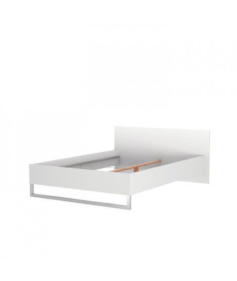 LIGNE Lit adulte 140x200 - Pieds métal - Blanc mat