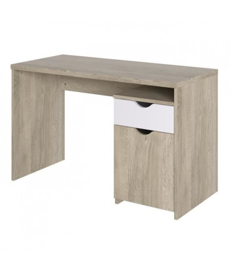 Bureau 1 porte 1 tiroir - Décor chene et blanc - L 120 x P 55 x H 75 cm - AUSTIN