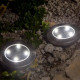 LUMI JARDIN Lot de 2 spots solaires Decky ronds inox - Encastrable ou a piquer - LED - H 12 cm - Blanc