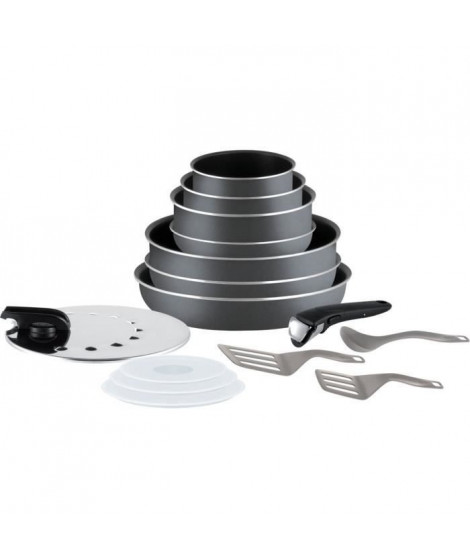 TEFAL L2048802 Batterie de cuisine 15 pieces INGENIO MINUTE - Gris anthracite