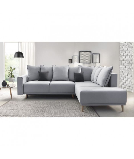 MOLA Canapé d'angle droit convertible - Tissu gris clair - L 252 x P 215 x H 90 cm