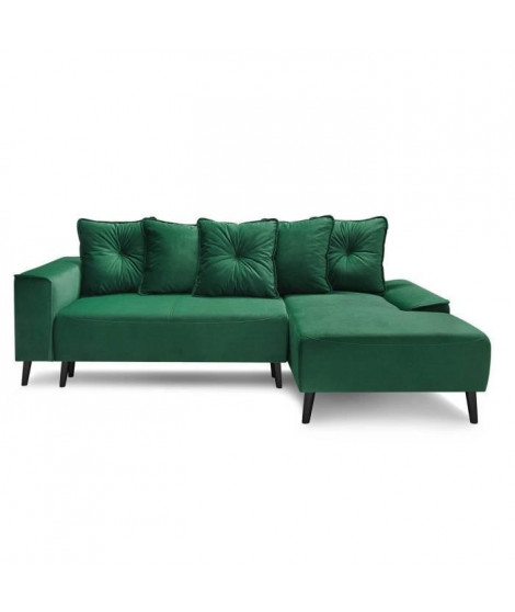 BOBOCHIC HERA Canape d'angle droit convertible + meridienne - Tissu Vert  - L 260 x P 160 x H 95 cm