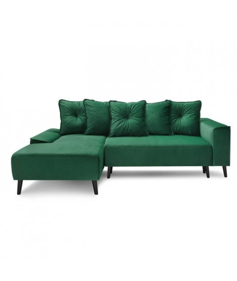 BOBOCHIC HERA Canape d'angle gauche convertible + meridienne - Tissu Vert  - L 260 x P 160 x H 95 cm