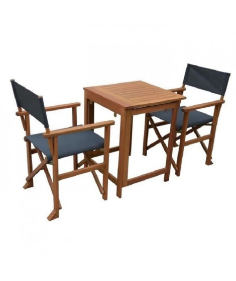 Set bistrot - Ensemble repas de jardin en bois - Table 70x  70 cm + 2 chaises  -  Acacia FSC & Textilene - Gris Anthracite