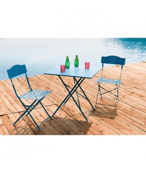 Set bistrot 2 personnes - Table 70x70 cm + 2 chaises - Acier  thermolaqué - Bleu - HIENO