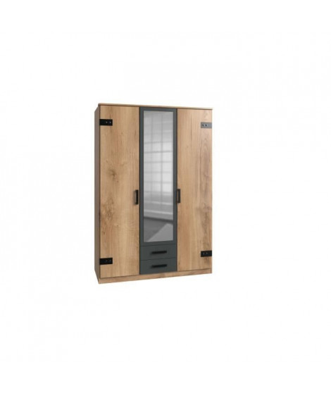 LIVERPOOL Armoire de chambre - Style Industriel - Décor chene et graphite - L 135 cm