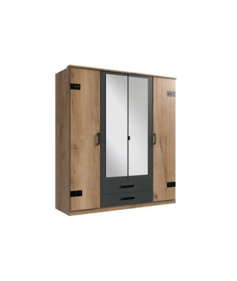 CORK Armoire de chambre - Style Industriel - Décor chene et graphite - L 180 cm