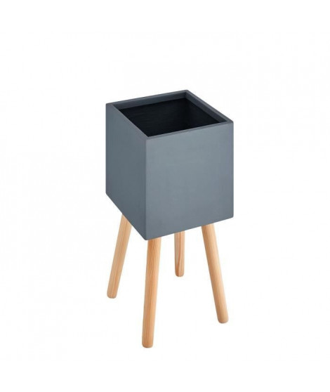 Pot carré sur pieds en bois - 50 x 50x 50 cm - Pieds: 40 cm - Gris anthracite