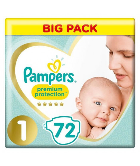 PAMPERS Premium Protection New Baby Taille 1, 2-5 kg - 72 Couches - Jumbo Pack