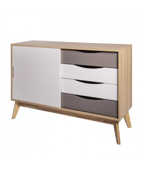 BOGO Buffet 1 porte 4 tiroirs - Multicouleurs - L 120 x P 40 x H 80 cm