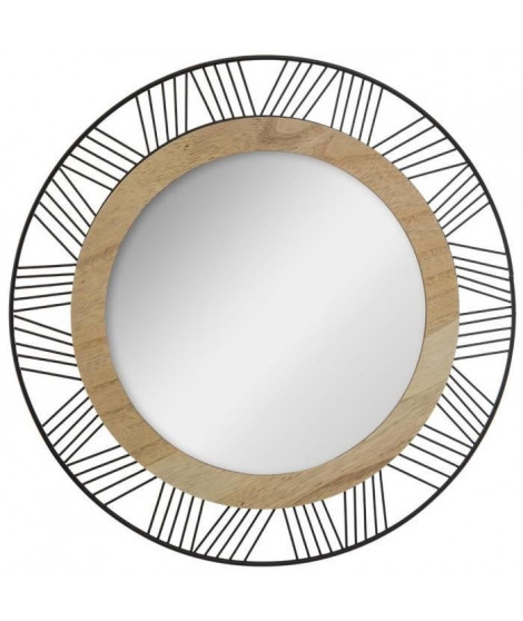 Miroir rond en métal et bois - Ø 45 x Ep. 1.5 cm - Noir