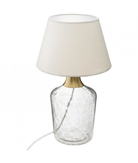 Lampe a poser en verre craquelé - E27 - 40 W - H. 39 cm - Ivoire