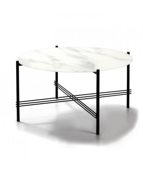 KEVIN Table de salon - Verre marbré blanc et noir - Ø 84 x H 43 cm