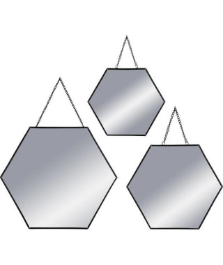 Set de 3 Miroirs hexagonaux a suspendre en métal - Noir