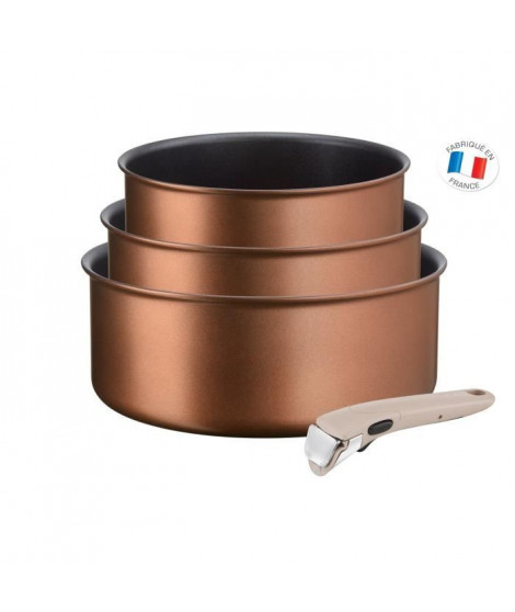 TEFAL L6759003 Lot 3 casseroles 16/18/20 cm INGENIO ECO-RESPECT - 1,5/2,1/3 L - poignée amovible argile moonlight - Tous feux