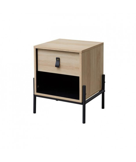 WORKSHOP Table de chevet enfant - 1 tiroir et 1 niche - Chene/Noir - L39 x P35 x H 47 cm