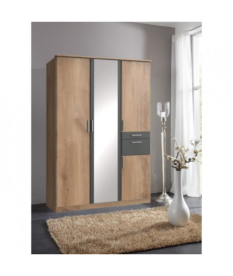 KOBLENZ Armoire de chambre - Contemporain - Décor chene et gris graphite - L 135 cm