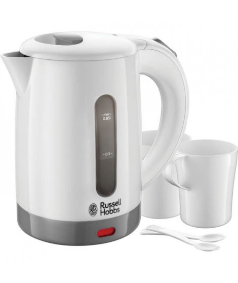 Russell Hobbs 23840-70 Bouilloire de Voyage 0,85L Travel 1000W, 2 Tasses et Cuilleres Incluses