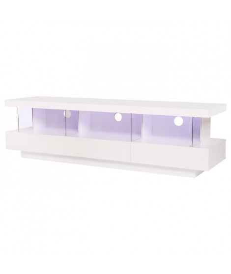 BLUE LIGHT Meuble TV 3 tiroirs et luminaire led - Blanc - L 160 x P 39 x H 45 cm