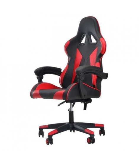 Chaise de bureau gaming - Simili noir et rouge - L 76 x P 50 x H123-132 cm - KAOS