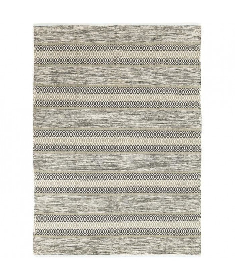 Tapis Terra - 120 x 170 cm - Bande ethno blanc et sable