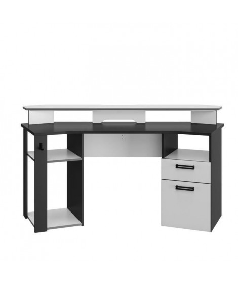 Bureau gaming LED 1 tiroir 1 porte - Décor blanc et anthracite - L 170 x P 67 x H 75/88 cm - PLAYER