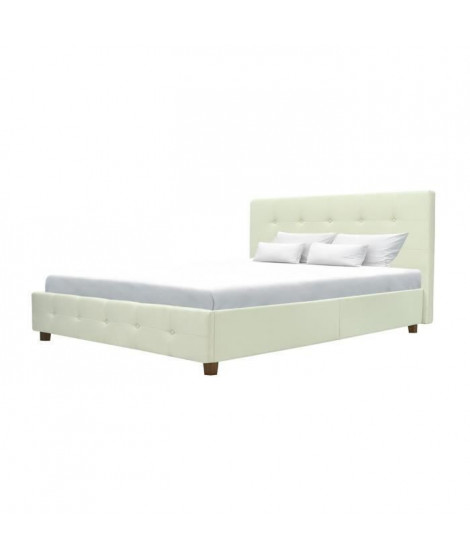 Lit adulte 160 x 200 cm- Tissu aspect lin beige - Sommier inclus - CHARLIE