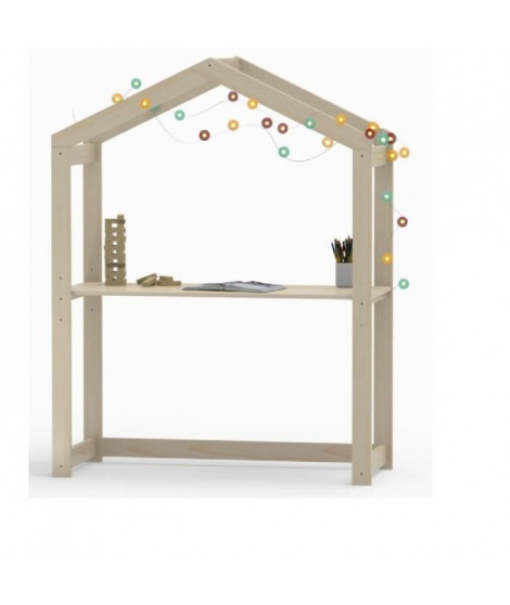 Bureau cabane enfant en pin massif - Plateau réglable en 3 positions - L120xL50xH151,3cm - YOYO