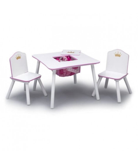 DELTA CHILDREN Table 2 chaises et rangement couronne blanc - rose