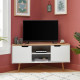 LYNA Meuble TV d'angle - Décor blanc et chene - Style industriel - L 115 x P 55 x H 53,5cm