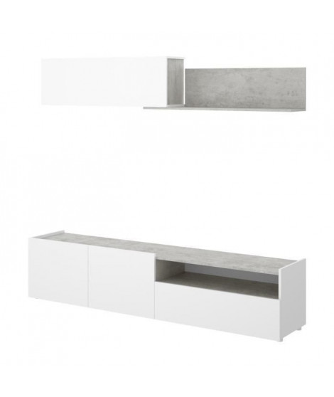 Meuble TV - Décor blanc béton - L 200 x P 41 x H 180 cm - KLoe