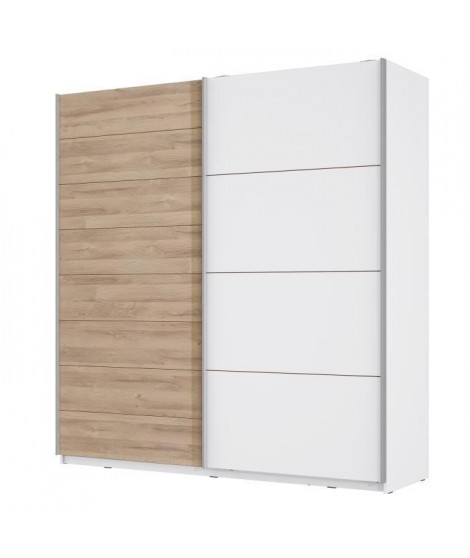 Armoire 2 portes coulissantes - Décor  chene blanchi et blanc mat - L 200,1 x P 61,2 x H 209,7 cm - JAWA