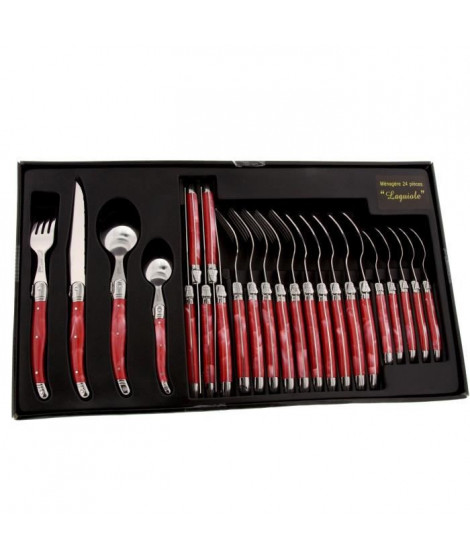 PRADEL EXCELLENCE Ménagere 24 pieces - Manche rouge marbré - Pleine soie