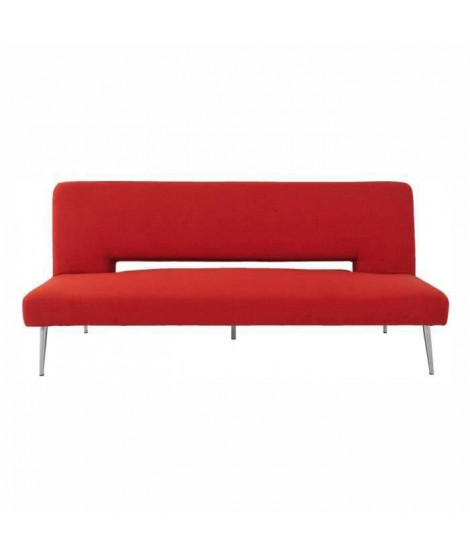 AVA Banquette convertible clic-clac 3 places - Tissu rouge et pieds en métal - L 185,5 x P 81,5 x H 83 cm