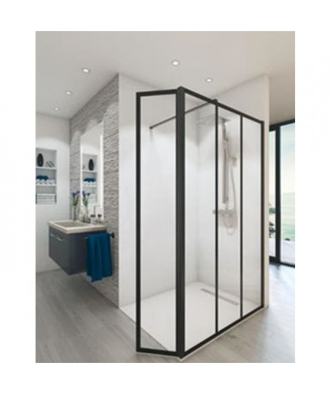 Paroi de douche en kit  Baleares atelier  n°8 - Verre Timeless  8 mm trempé - L.140 cm x H.198 cm - Profilé Noir  - Saint Gobain