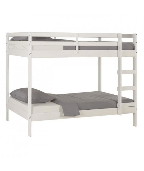 Lit superposé enfant - Bois Pin massif - Blanc - Sommiers inclus - 2 x 90 x 190 cm - FOSTER