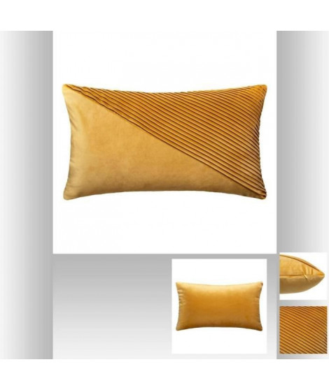 Coussin en velours semi-plié - 30 x 50 cm - Jaune ocre