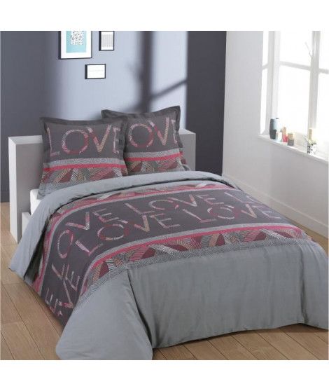 VISION Parure de couette LoveLove - 100% coton - Housse 200 x 200 cm + 2 taies 65 x 65 cm